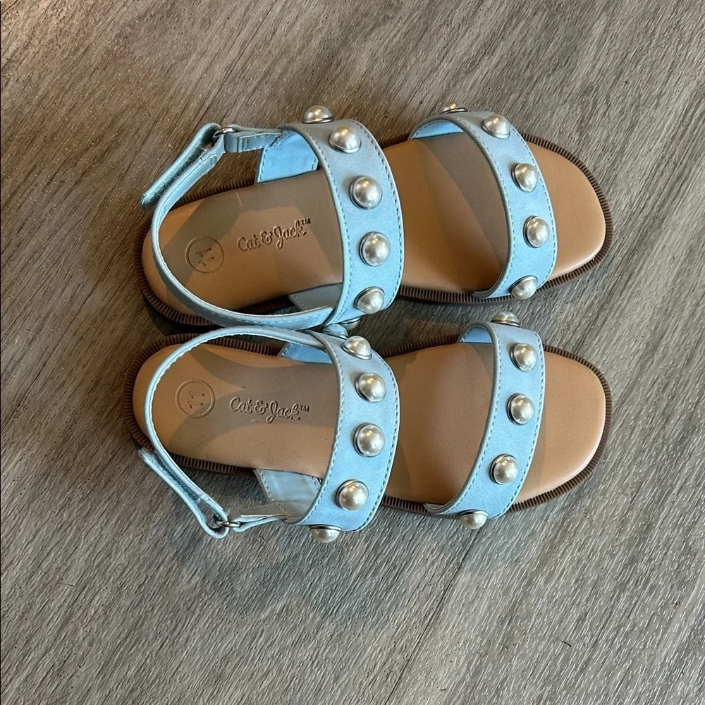 Cat & Jack Light Blue Sandals with Pearl Details